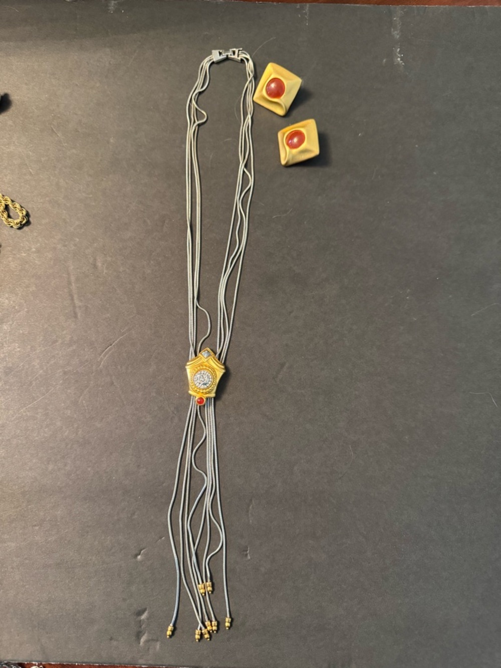 Gold-Tone and Red Pendant Multi-Strand Necklace & Earrings
